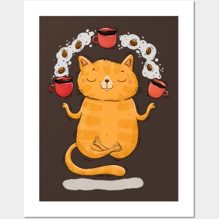 Meditative Coffee Cat Posters and Art